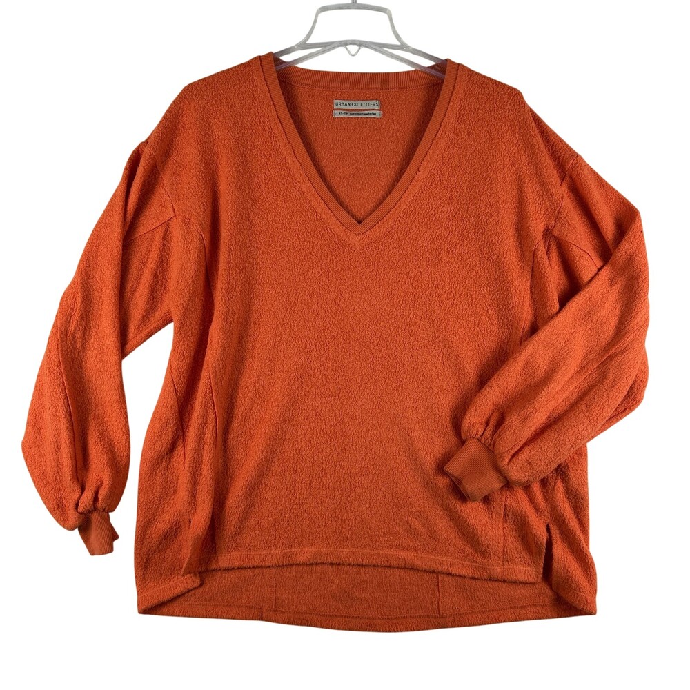 Urban Outfitters Sweater Womens XS Orange Textured Knit V Neck Pullover Relaxed